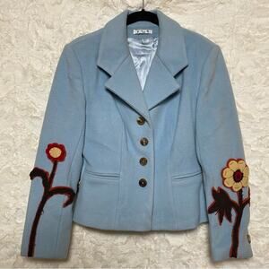 enSoie Baby Blue Wool Flower Blazer Jacket Size EU 38 or US 8